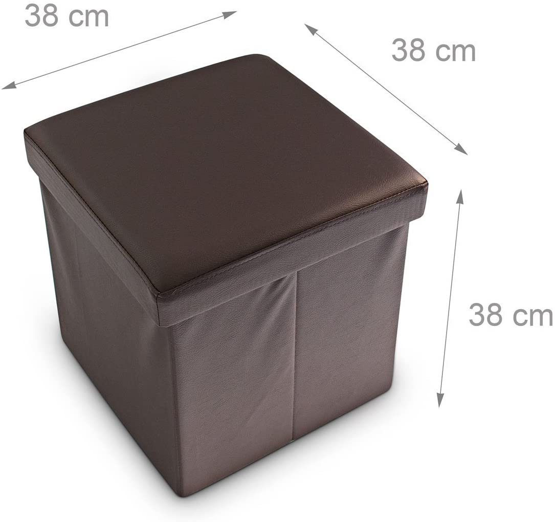 Sgabello pieghevole pouf panca stabile mobile contenitore sintetico 38 cm marrone 13_0002806_5