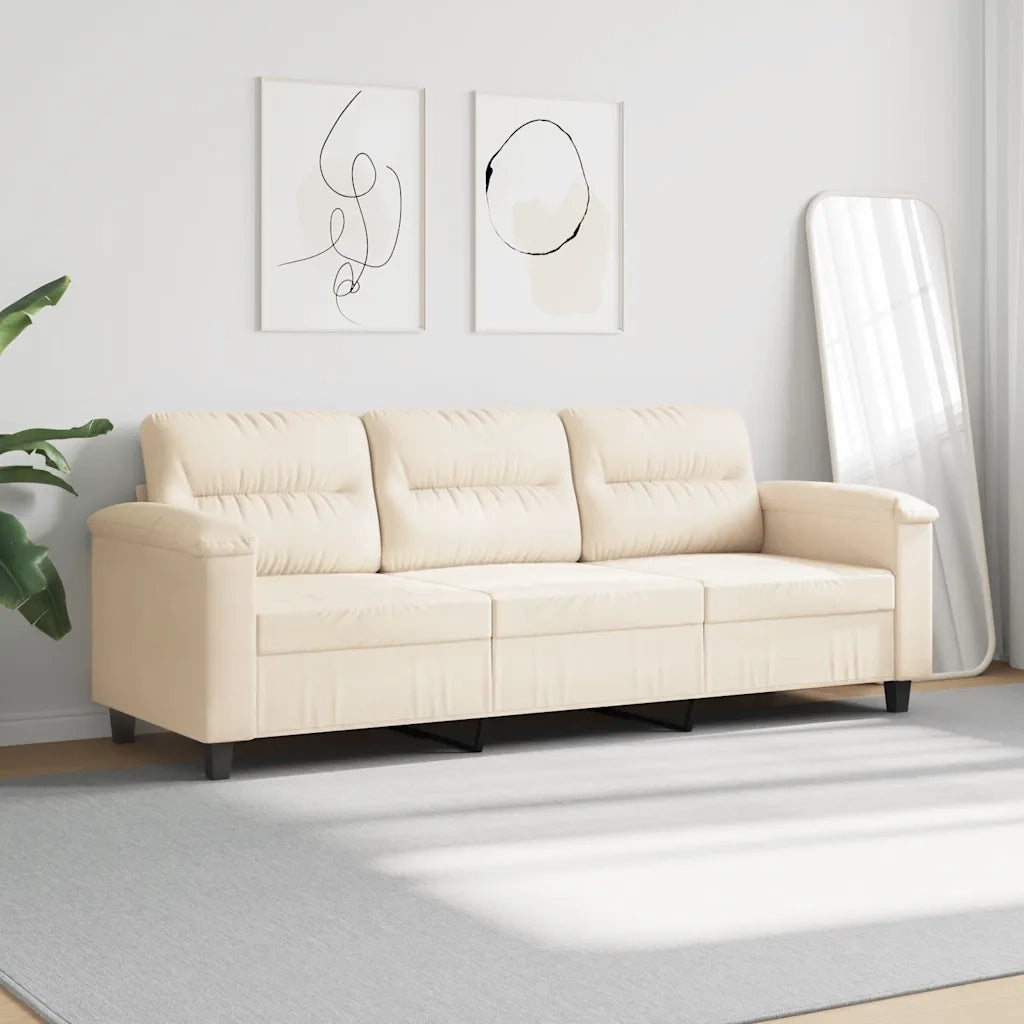 Divano a 3 Posti Beige 180 cm in Tessuto Microfibra 359572