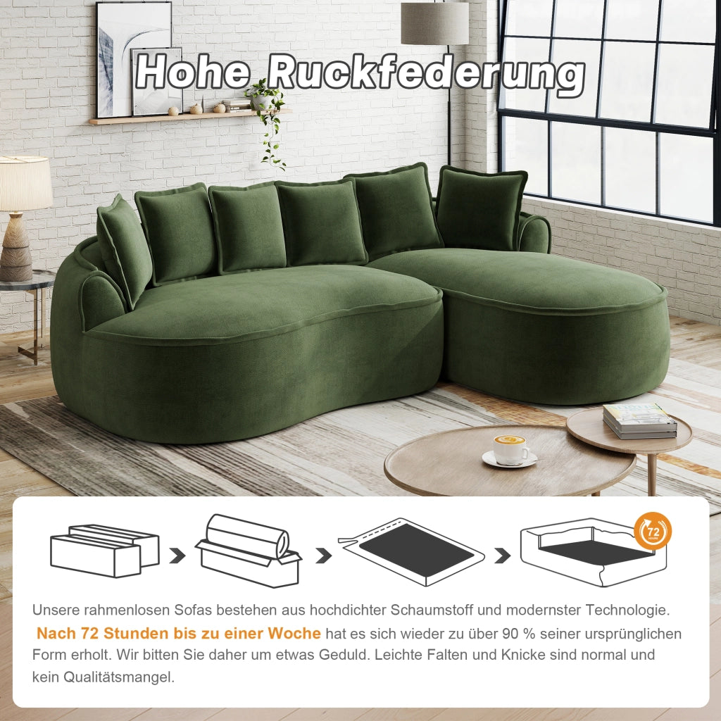 Divano modulare senza struttura con chaise longue profonda 122 cm; in ciniglia verde