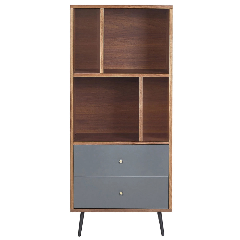 Libreria in noce scuro con MDF grigio 139 x 60 x 40 cm Mobile contenitore con cassetti Moderno