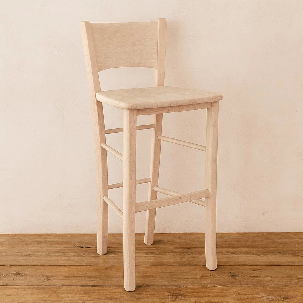 Sgabello Lucy in legno di faggio grezzo da verniciare con seduta in massello H73