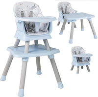 Seggiolone Pappa per Bambini 6 in 1, Seggiolone per Neonati Convertibile, Tavolo per Costruzioni per Bambini, con Imbracatura a 5 Punti, per Bambini da 6 Mesi fino 3 Anni (Blu+Grigio)