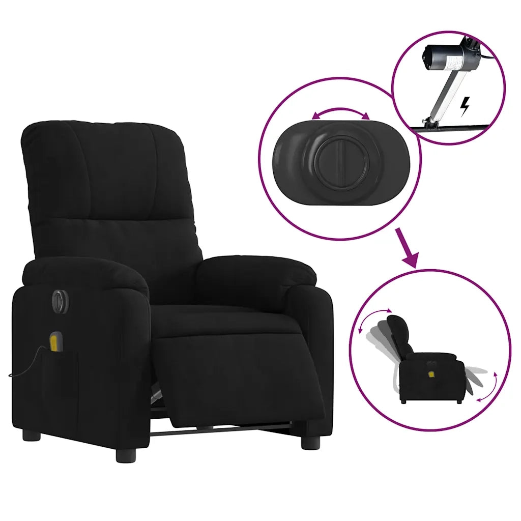 Divano Sedia-Poltrona Reclinabile Massaggiante Elettrica Nera Microfibra 403797