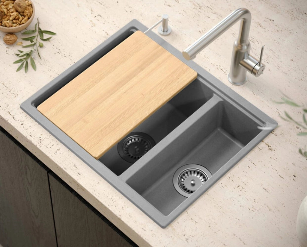 Lavello In Granito Logan 150 Black Metallic Tappo oro