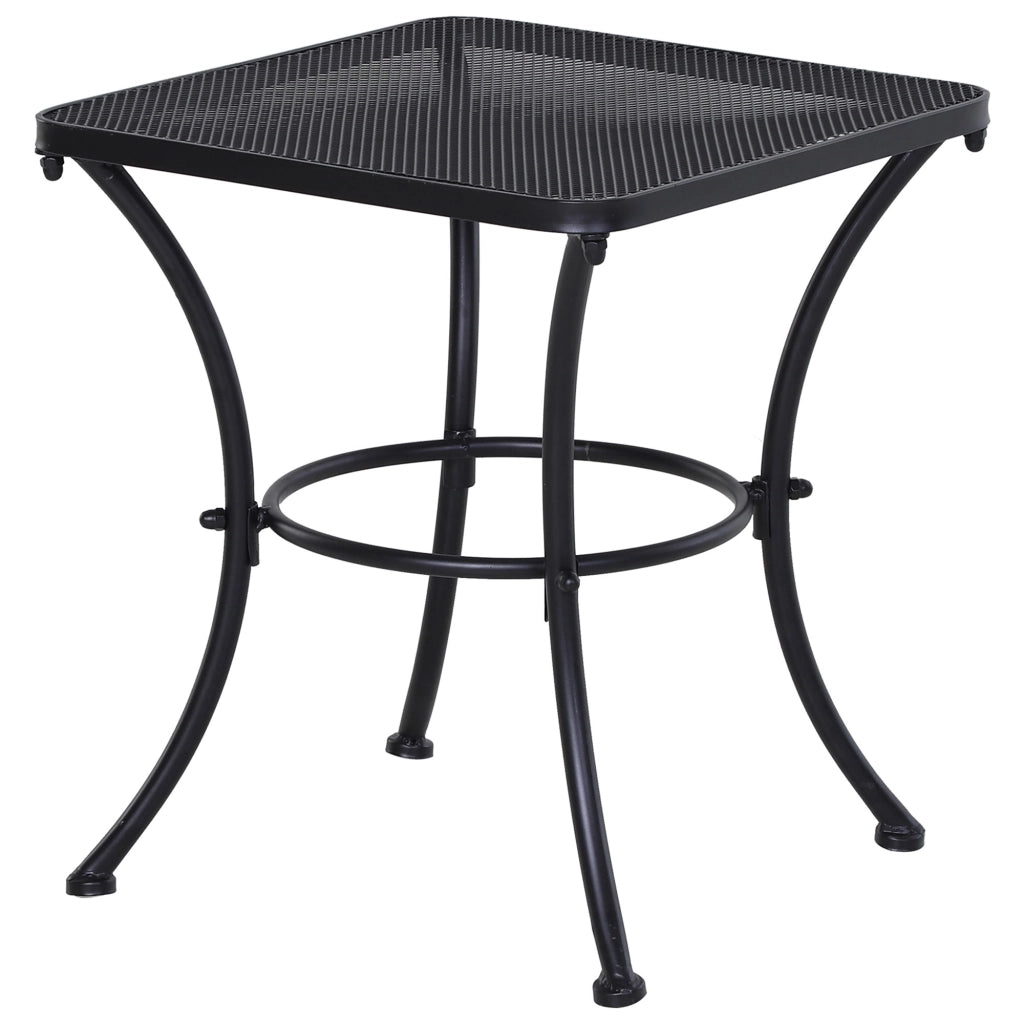 Tavolino da giardino con piano in metallo a rete; struttura stabile; per balcone e terrazza; nero; 45 × 45 × 50 cm