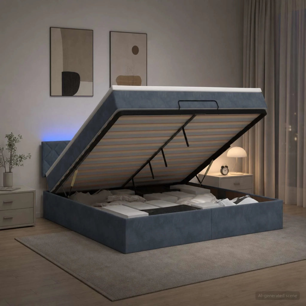 Letto Ottomano con Materasso e LED Grigio Scuro 140 x 200 cm 3457216