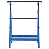 Set 2 Cavalletti da Lavoro Pieghevoli Portata 200 kg, Altezza Regolabili 80-130 cm, Cavalletti Telescopici Salvaspazio in Acciaio per Fai da Te, Garage e Giardino, Blu