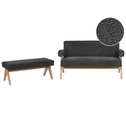 Set di divani Nero e marrone scuro Divano a 2 posti Panca Boucle Rivestimento Retro Design Gambe di legno Soggiorno