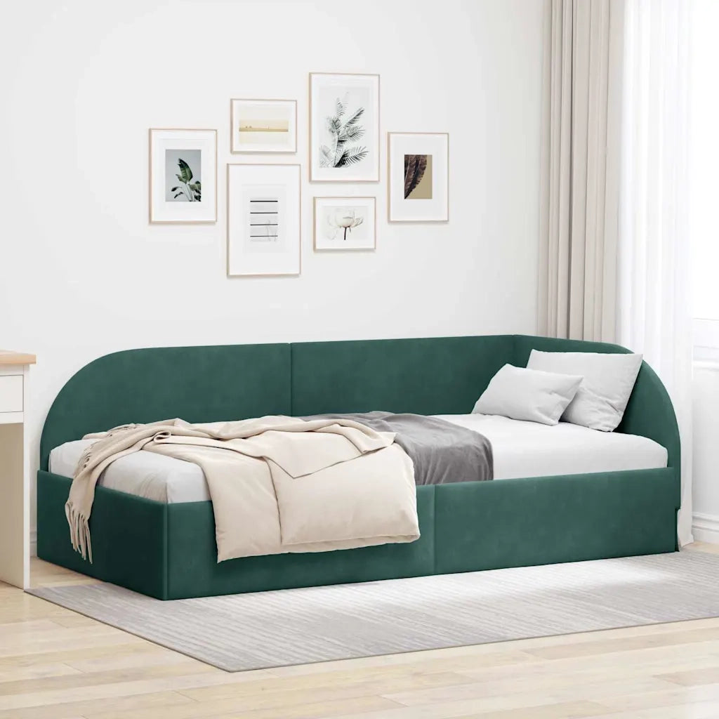 Cornice del letto ad angolo Verde Scuro 80 cm x 200 cm Velluto
