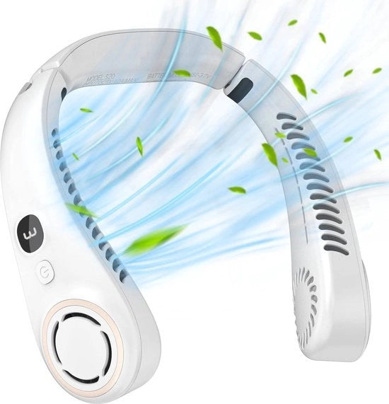 Ventilatore da collo portatile con 3 posizioni e regolabile a 360 gradi - Bianco - Ricarica USB