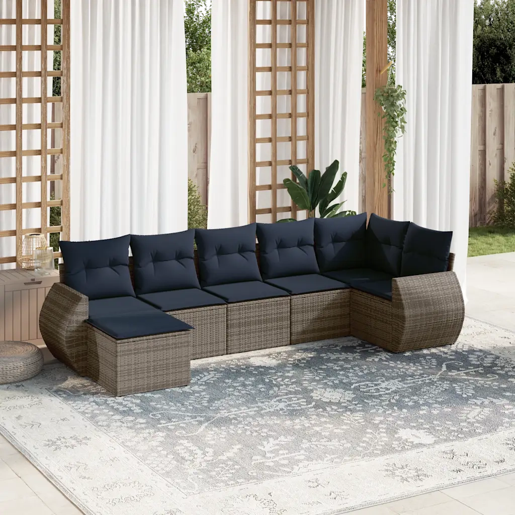 Set Divani da Giardino 7 pz con Cuscini Grigio in Polyrattan 3221680