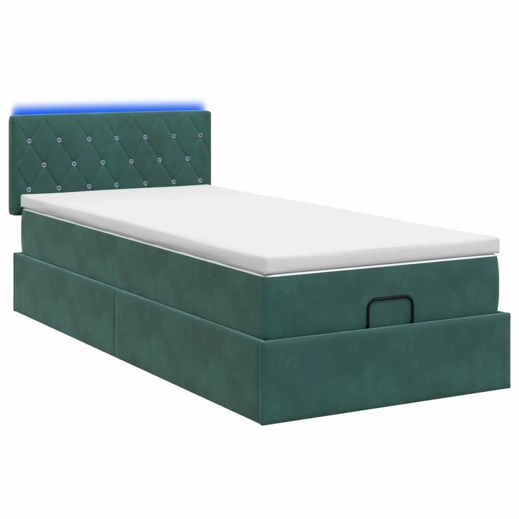 Letto Ottomano con Materasso e LED Verde Scuro 100 x 200 cm 3457050