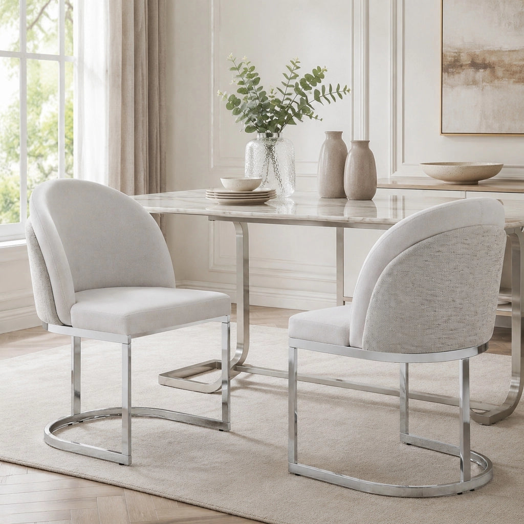 Set di 2 sedie da pranzo 65.99x56.01x56.01 cm con doppio schienale in chenille grigio e argento