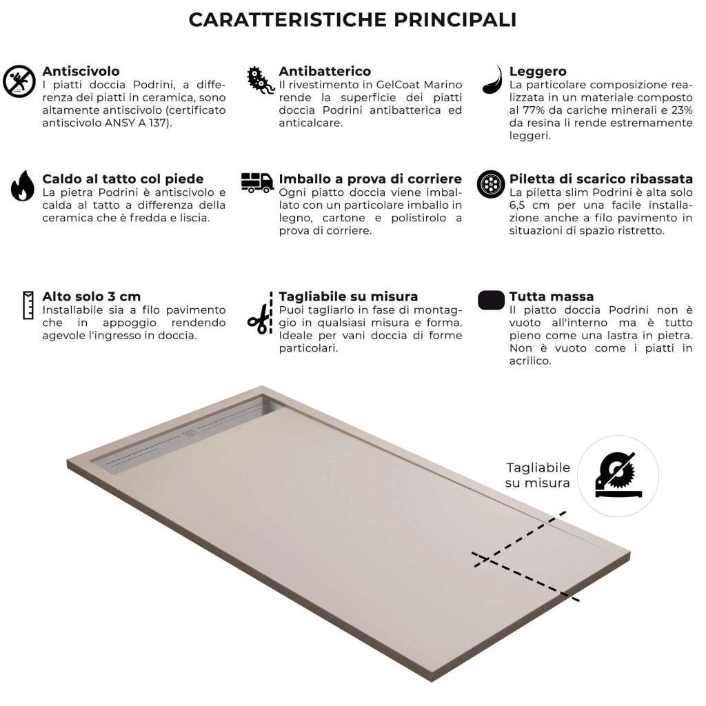 Piatto Doccia 70x150 cm in Pietra Bonussi Trivor Crema