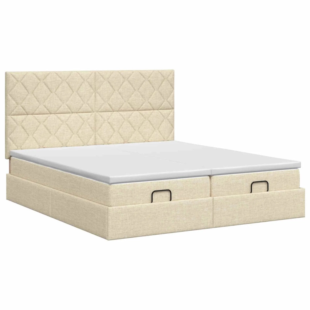 Letto ottomano con materasso con testiera 2 pz Crema Tessuto 3457881