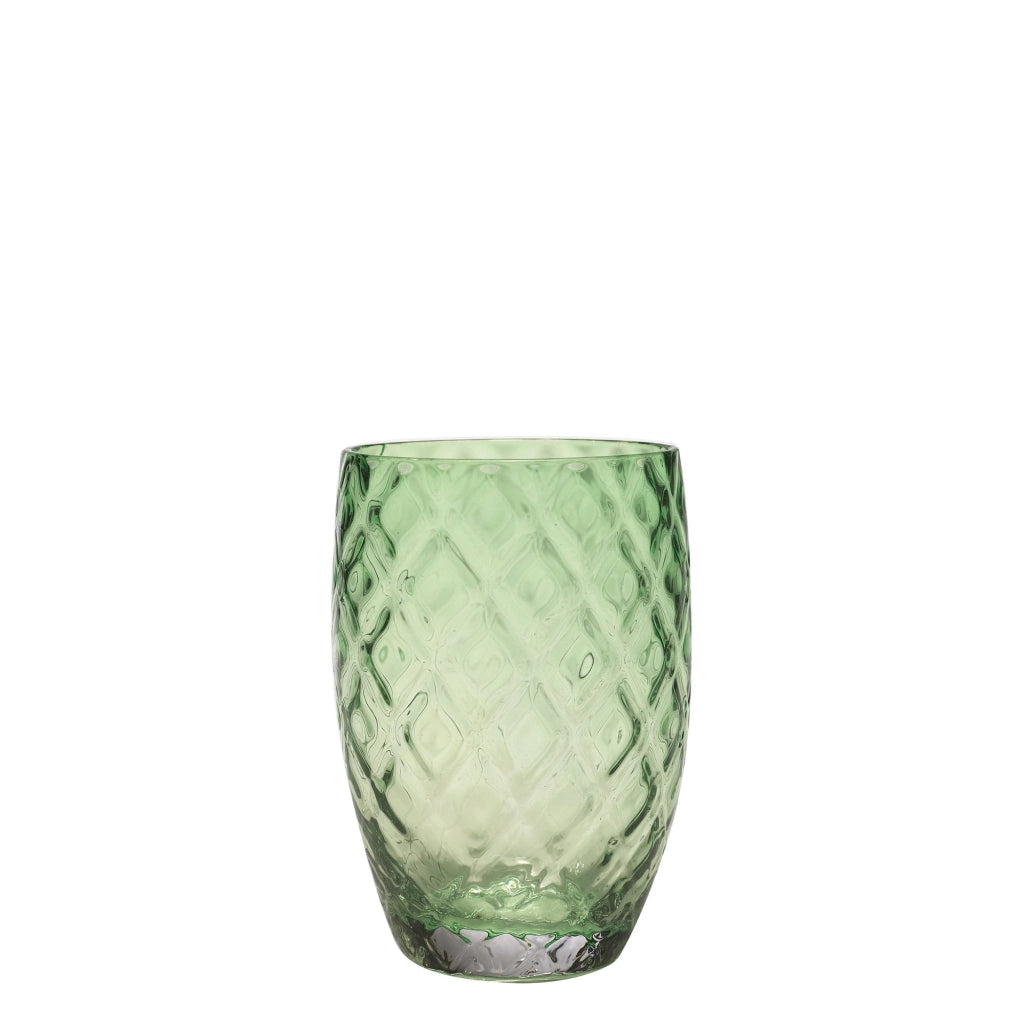 Set 6 Bicchieri Tumbler Losanghe in Vetro Colorato in Massa Verde Inglese, Design Artigianale con Motivo a Rombi, Perfetti per Uso Quotidiano