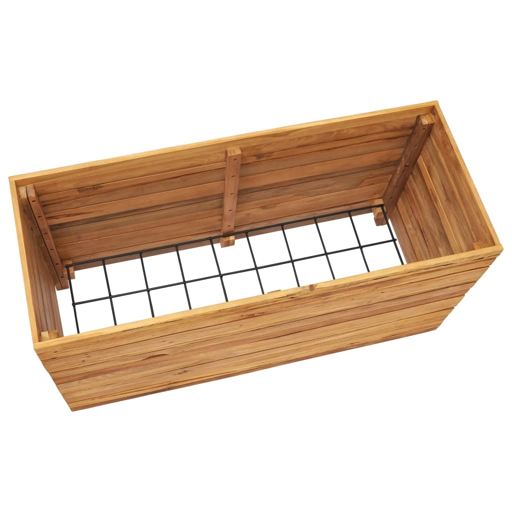 Aiuola rialzata con fioriera 100 x 40 x 55 cm legno di teak riciclato e acciaio 02_0000896