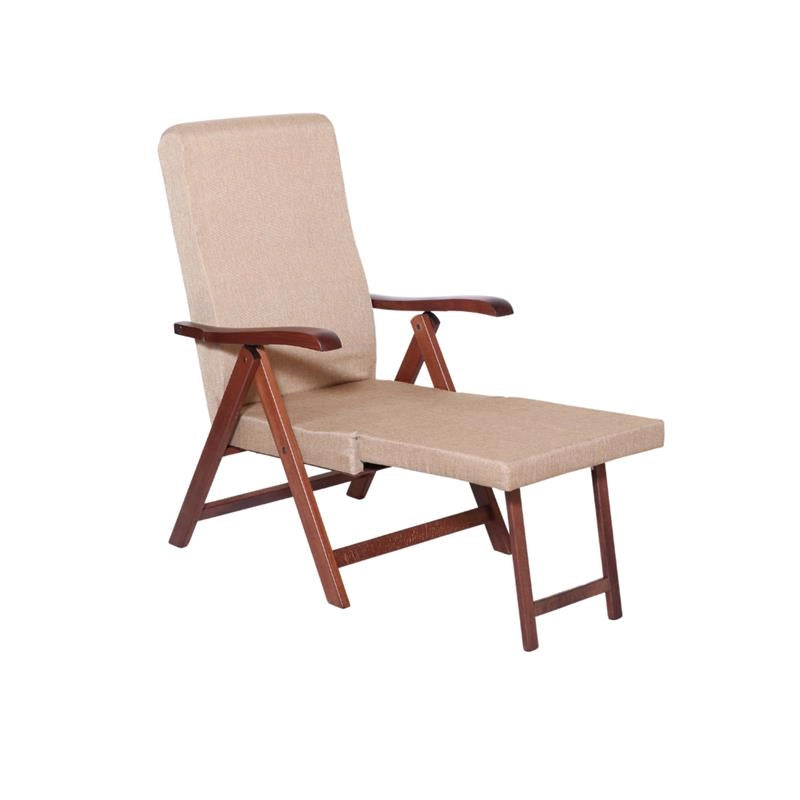 POLTRONA LOSANGELES NOCE BEIGE IN FAGGIO CON IMBOTTITURA POGGIATA SU CINGHIE SCHIENALE REGOLABILE 4 POSIZIONI CON POGGIAPIEDI A SCOMPARSA OKX