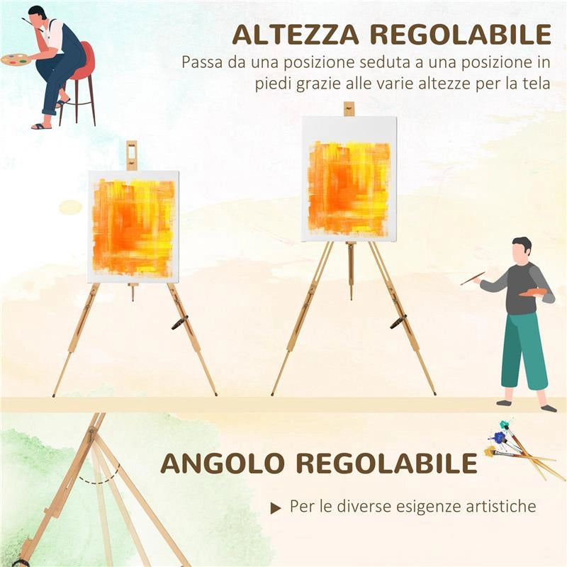 CAVALLETTO PER PITTURA SALVASPAZIO IN LEGNO DI FAGGIO CON ALTEZZA E ANGOLAZIONE REGOLABILE, 93X84X183 CM