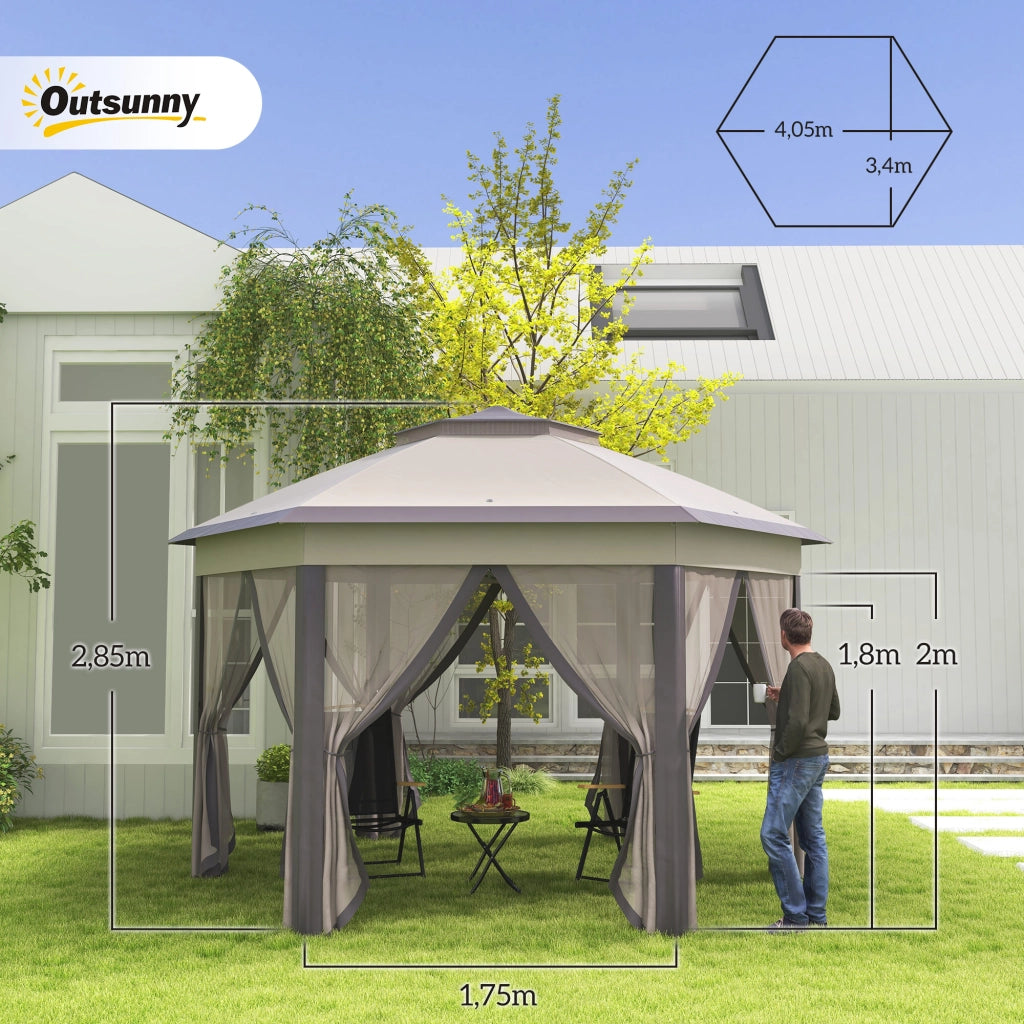 Carpa Pieghevole 4x3.4 m ¨C Zephmum ¨C Marrone e Beige con Doppio Tetto e 6 Zanzariere