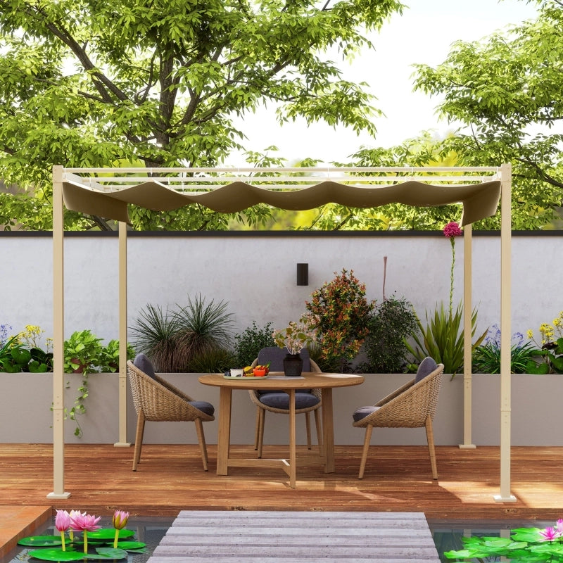 Pergolò da giardino 3x3 m con tetto retrattile gazebo baldacchino per ombra UPF30+ khaki