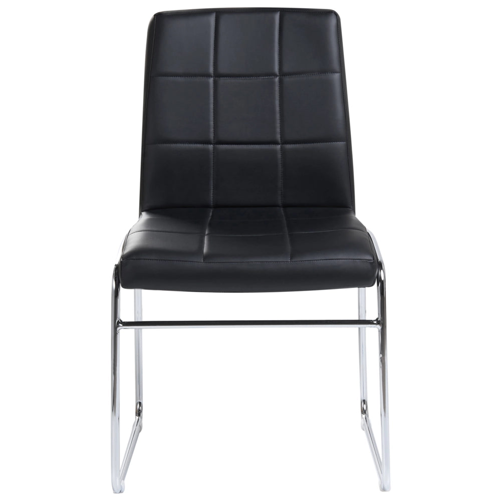 Set di 2 Sedie da Pranzo in Ecopelle Nera Gambe in Metallo Cromato Moderne