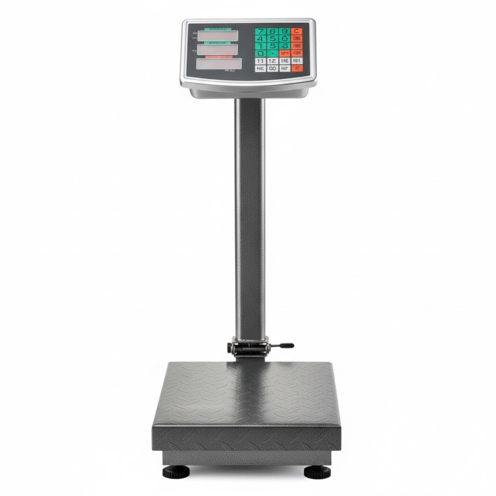 Bilancia Digitale Industriale 300 kg Con Piattaforma 40 X 50 Cm Display LCD Retroilluminato ad Asta Pieghevole In Acciaio Inox Batteria Ricaricabile 20h e Spegnimento Automatico Argento