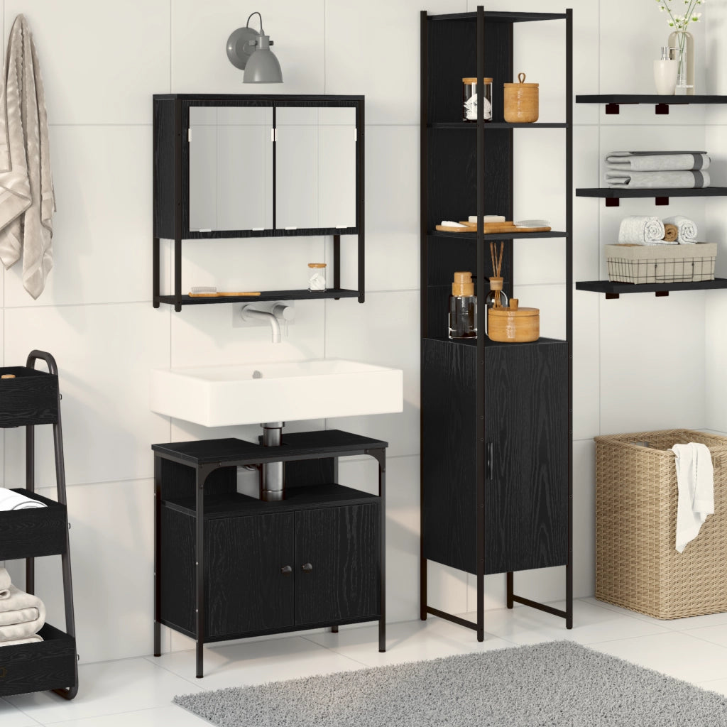 Set di mobili da bagno a 3 pezzi in legno ingegnerizzato nero