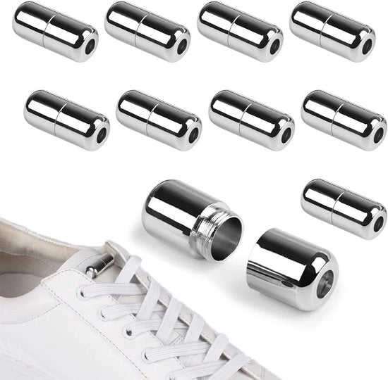 Set di cavi elastiche di 10 pezzi con chiusura rapida e capsule metalliche - Argento - Sostituzione per cavi - Unico taglia