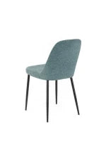 E-STYLO Sedia da pranzo in tessuto acquamarina e gambe in metallo nero, imbottita, 55cm X 46cm H. 85cm.