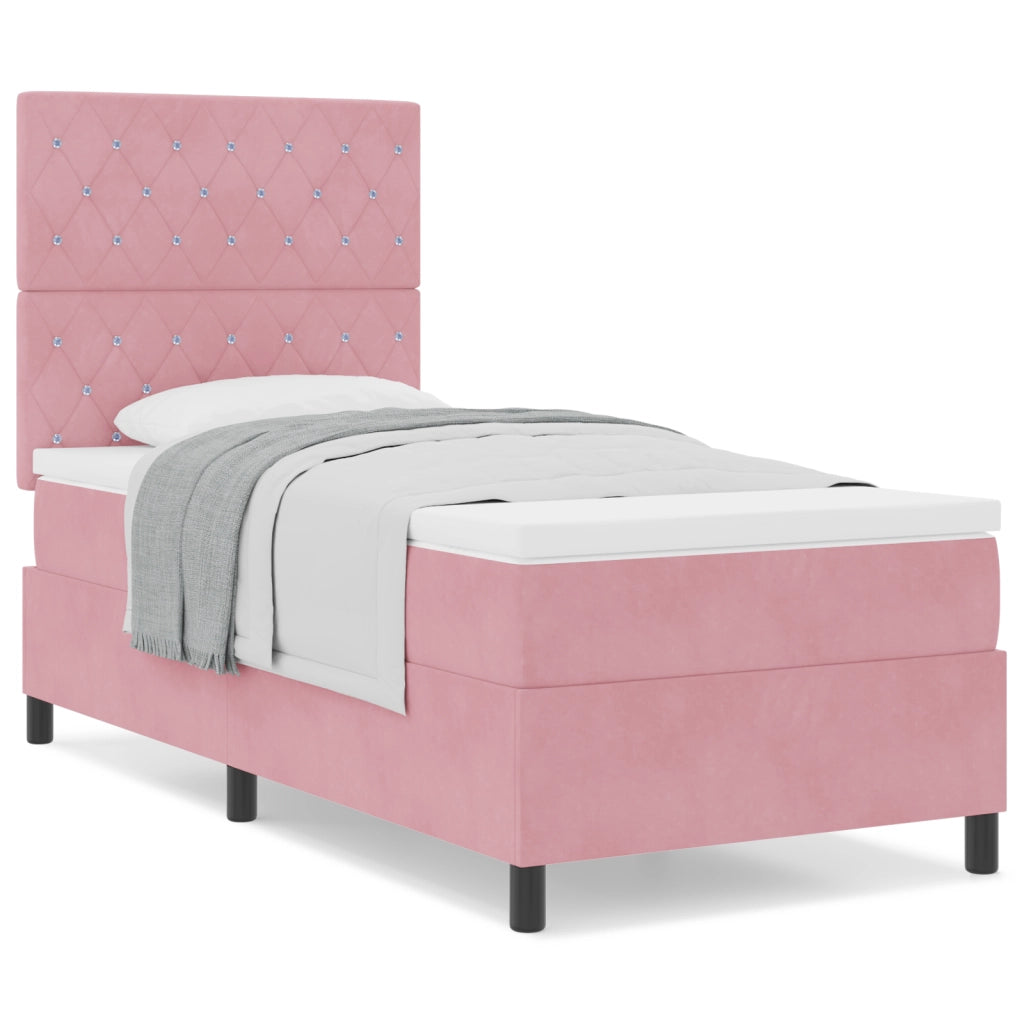 Letto Box Spring con Materasso Rosa 100x200 cm in Velluto