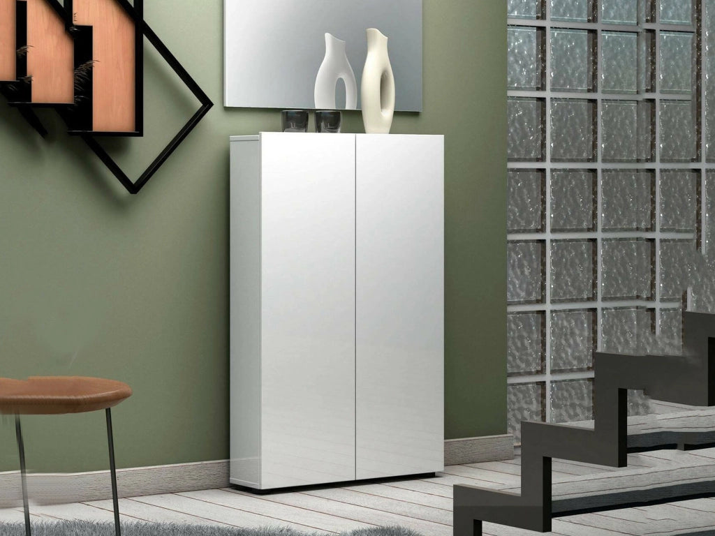 Unicorno, Armadio Multiuso 2 Ante 5 Ripiani Made in Italy, 70x115h cm Bianco Lucido