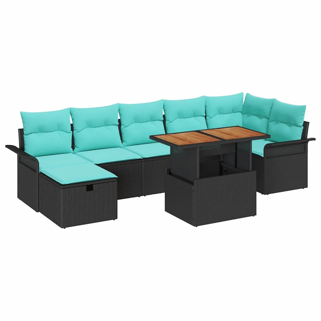 Set Divano da Giardino con cuscino 8 pcs Nero polyrattan