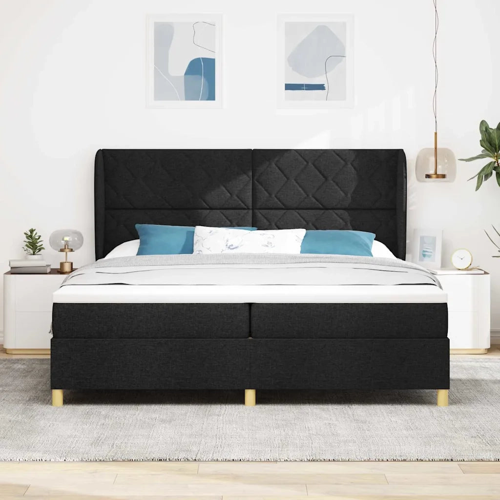 Letto a molle con materasso Nero 200 x 200 cm Tessuto