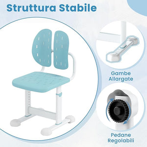 Sedia per Bambini 3+ Anni, Poltrona Ergonomica con Doppi Supporti Dorsali e Seduta Traspirante e Struttura in Metallo Resistente, Sedia Regolabile in Altezza per Camera da Letto (Blu)