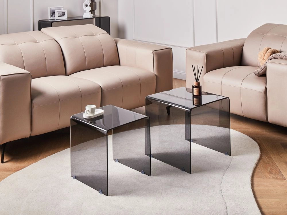 Set di 2 Tavolini Rettangolari in Vetro nero Trasparente Minimalista stile Minimalista soggiorno