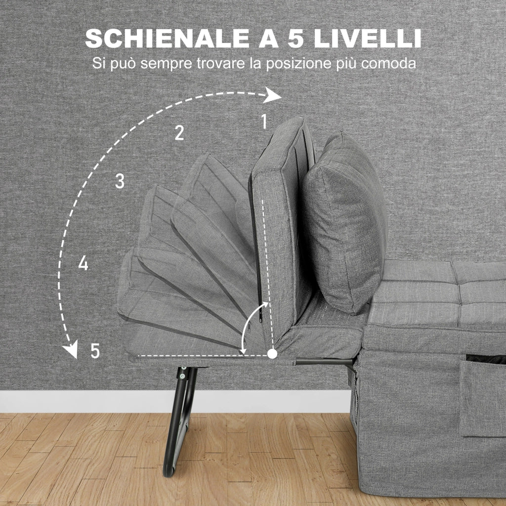 Pouf Letto Pieghevole Multiuso 4 in 1 con Schienale Reclinabile a 5 Livelli, Grigio