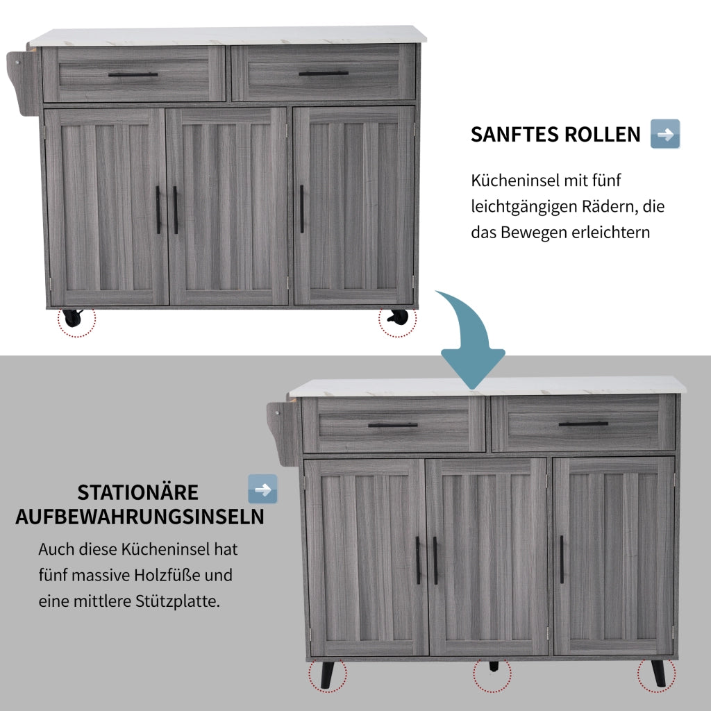 CARRELLO CUCINA 129x71x91,5 cm in MDF Grigio/Bianco con piano apribile