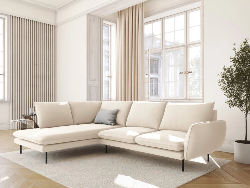 Cosmopolitan Design - Divano angolare sinistro "Vienna" 6 posti in velluto beige chiaro 
