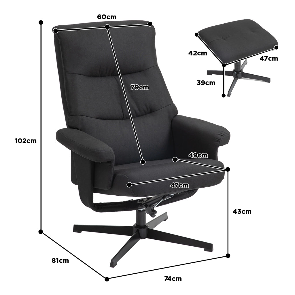 Poltrona girevole con poggiapiedi, dondolo, velluto, nero ¨C zephmum ¨C 150 kg