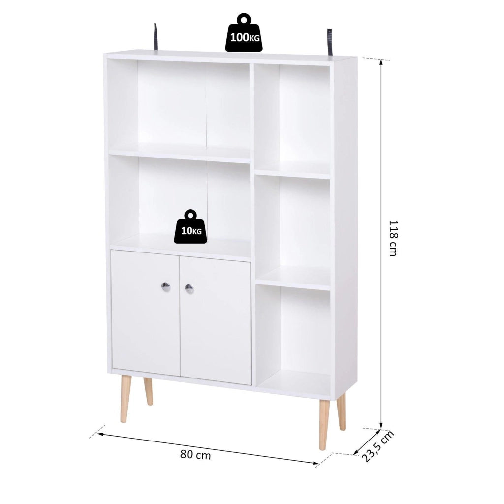 Mobiletto Libreria con Piedini in Legno di Pino Bianco 80x23.5x118 cm