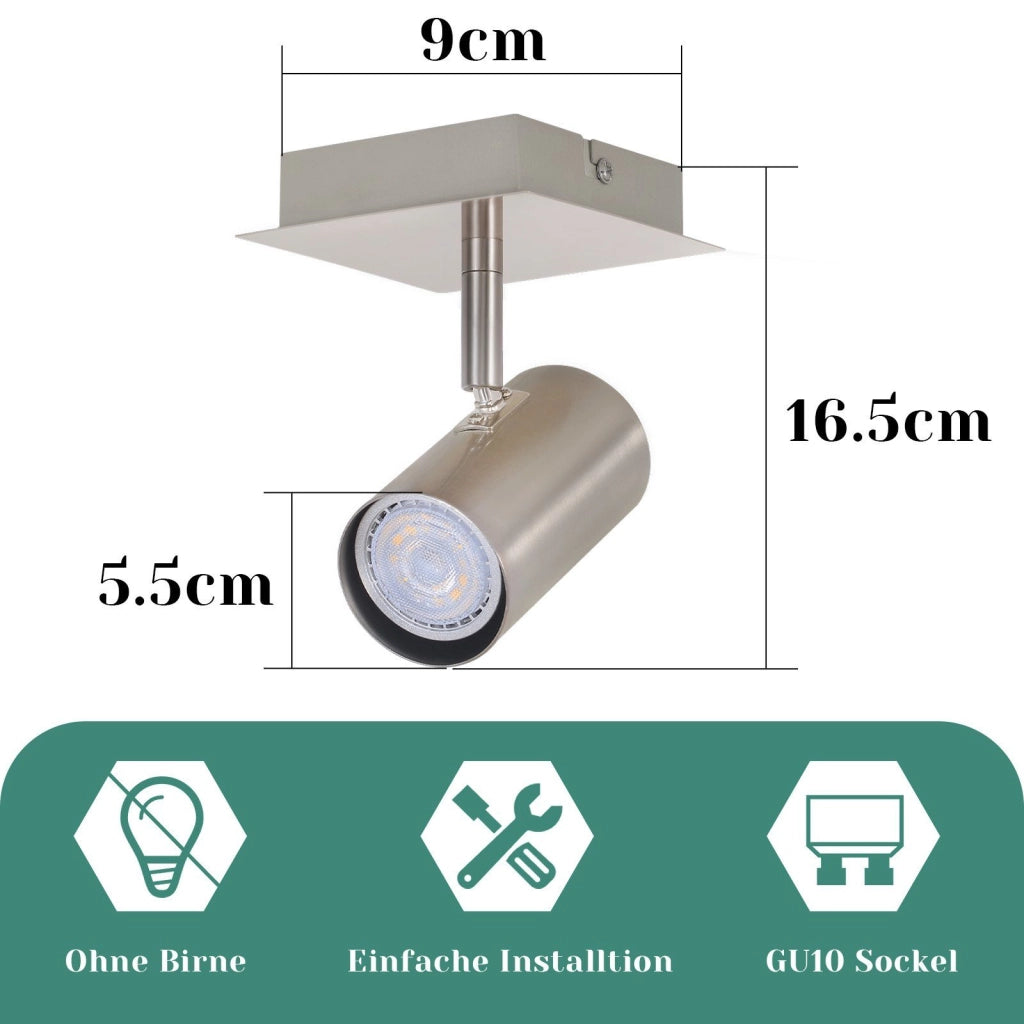 ZMH Faretto da Soffitto 1 Pezzo Nichelato Orientabile 330° GU10 per Corridoio Senza Lampadina