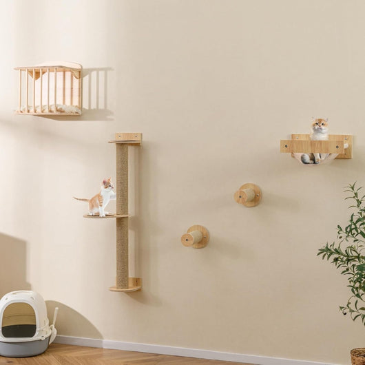 Mensole per gatti da arrampicata per gatti a muro 4 in 1-Mensole per gatti on albero per gatti a 3 piani Naturale