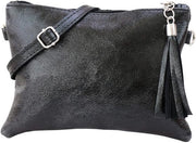 Borsa in Pelle Reale con Cinturino per Spalla Clutch Piccola Borsa da Sera 22x15cm A248 (Nero Metallic)