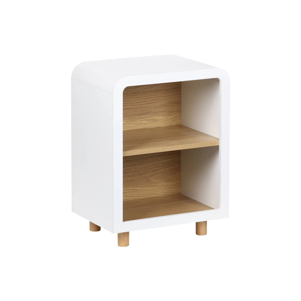 Comodino effetto legno, 2 nicchie, bianco