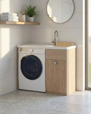 Mobile coprilavatrice Brilla Sx - Con 1 anta e lavatoio  Contenitore salvaspazio per bagno e lavanderia - Lavatrice non inclusa - Virginia - 109x93x60 cm_