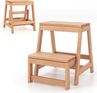 Sgabello Scala in Legno di Abete a 2 Gradini a Ribalta, Scaletta Pieghevole Salvaspazio per Bagno e Libreria, Scaletta Portavasi Multiuso Mensola Fioriere per Balconi e Casa, 50 x 39 x 45 cm