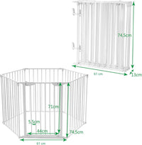 Cancelletto Pieghevole in Ferro per Camino e Scale, Cancello con 6 Pannelli per Bambini, Cani e Gatti, Barriera Protettiva da Interno ed Esterno, 2 Colori Disponibili, 380 x 74,5cm (Bianco)