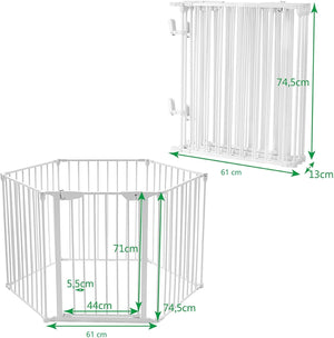 Cancelletto Pieghevole in Ferro per Camino e Scale, Cancello con 6 Pannelli per Bambini, Cani e Gatti, Barriera Protettiva da Interno ed Esterno, 2 Colori Disponibili, 380 x 74,5cm (Bianco)