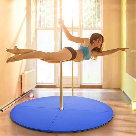 Tappetino per Pole Dance Pieghevole Tappeto per Palo da Danza Antiscivolo, Diametro 150 x 5 cm(Blu)